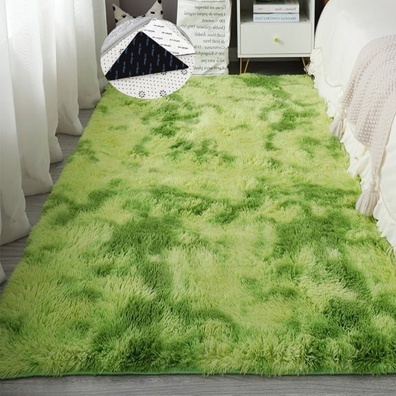 FUDAKUNA Soft Plush Green Area Rugs 47 x 63inch Rectangular Fluffy Shaggy Carpet for Bedroom Living Room Kids Room