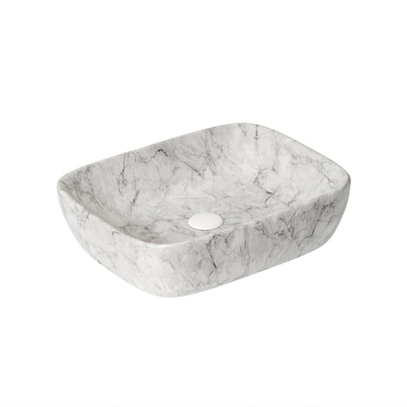 Lisonu 19" Rectangle Vessel Sink, Ceramic Bathroom Sink with Volakas White Marble Pattern, Modern Above Counter Vanity Sink Basin