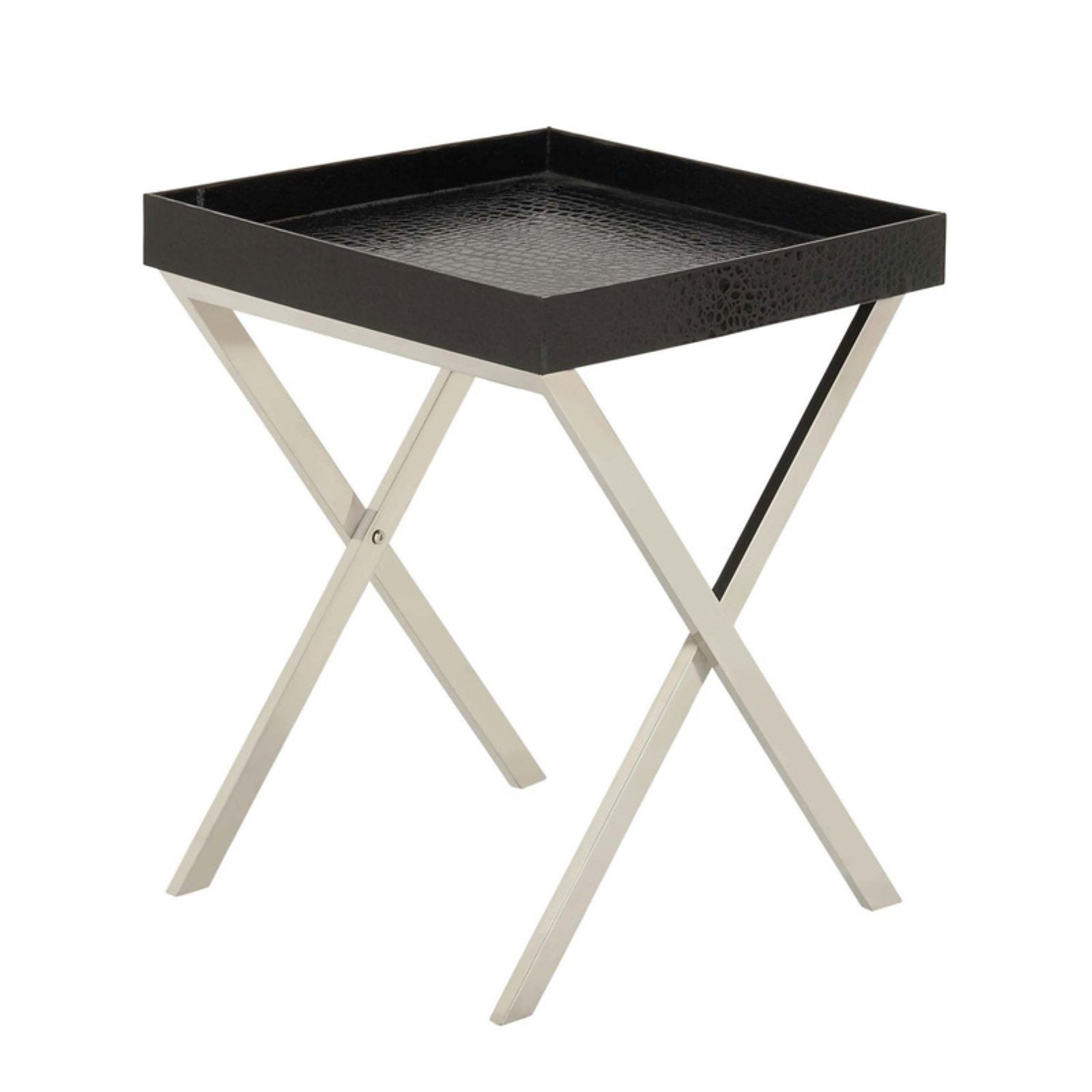 DecMode Faux Leather Tray End Table