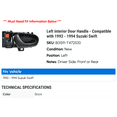 thumbnail image 2 of Left Interior Door Handle - Compatible with 1992 - 1994 Suzuki Swift 1993, 2 of 2