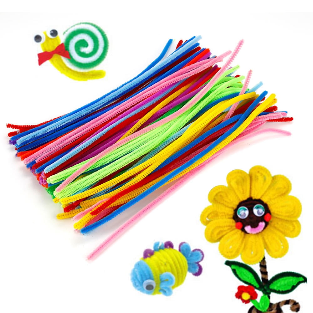 100Pcs Pipe Cleaners Coloured Chenille Sticks Fluffy Assorted Colours