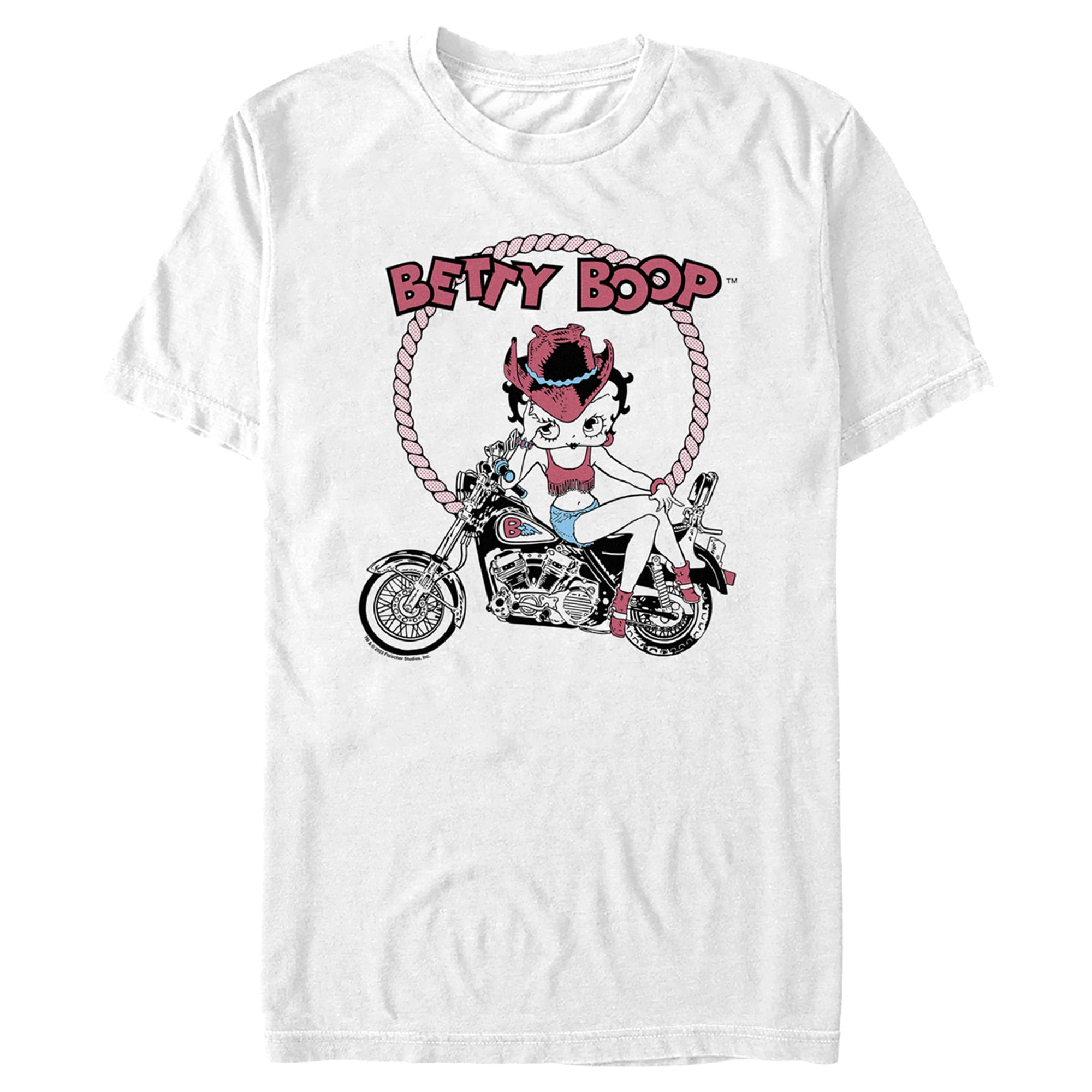 Men's Betty Boop Cowboy Hat Biker Betty Graphic Tee White Small