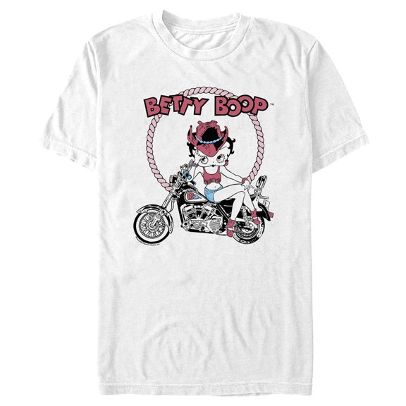 Men's Betty Boop Cowboy Hat Biker Betty  Graphic Tee White X Large
