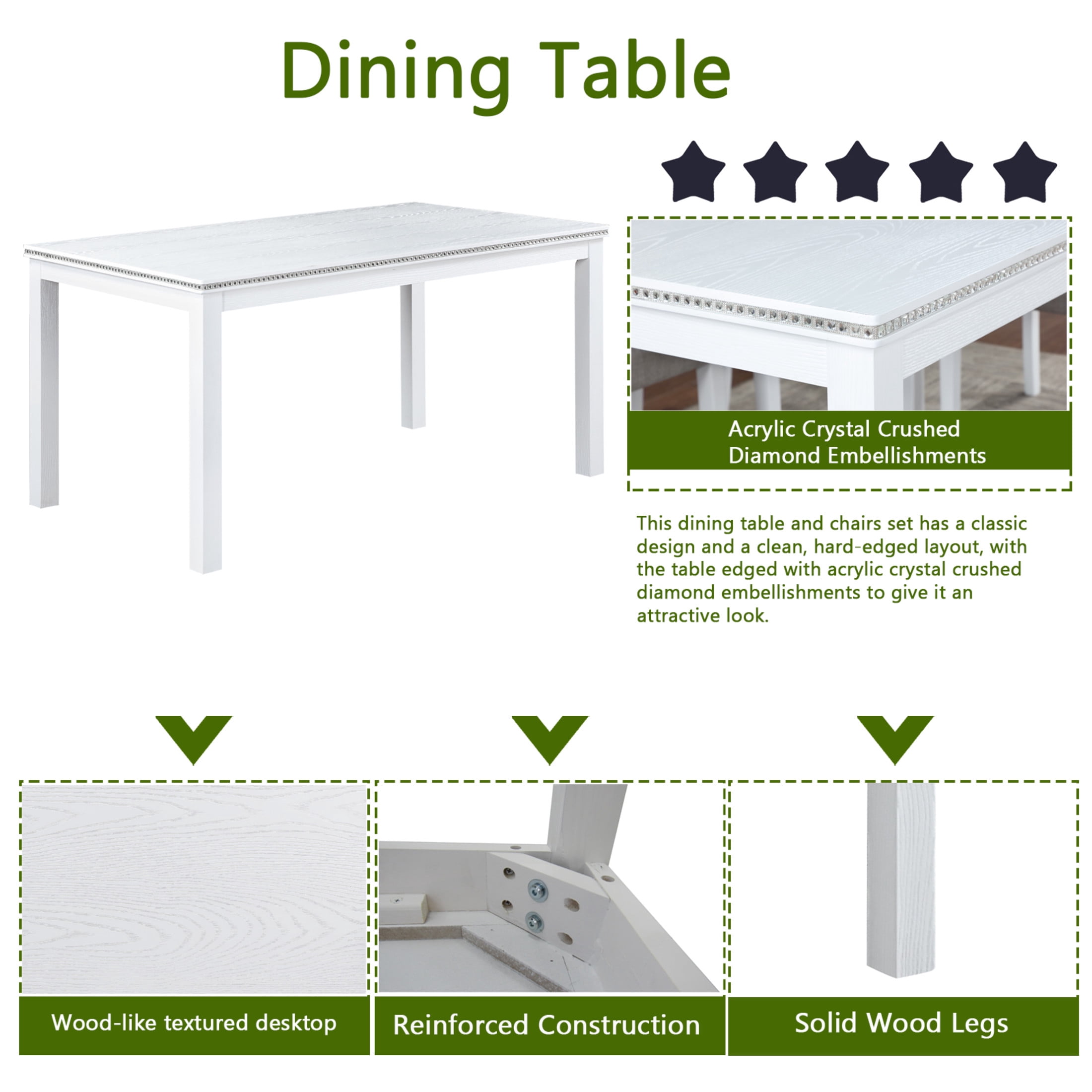 Noble House 6-Piece Rectangular Wooden Dining Table Set with Upholstered Chairs and Bench, White+Light Gray