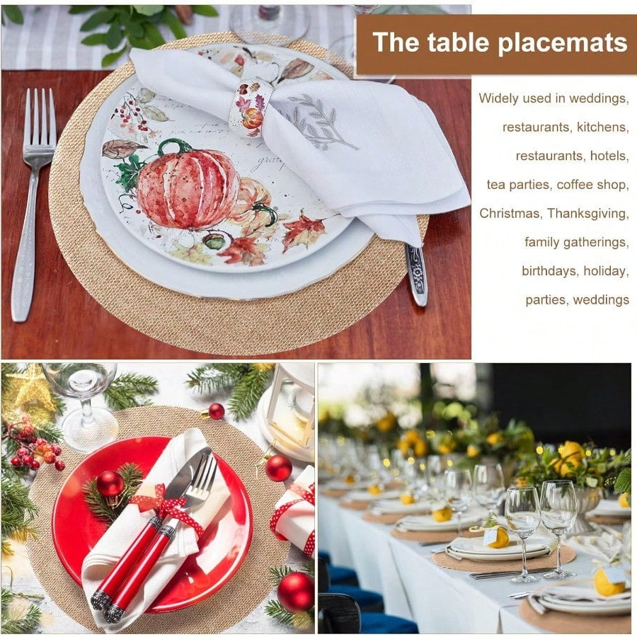 100 Pieces Fall Burlap Placemats Burlap Round Reusable Placemats Brown Table Mats Circle Rustic Table Decorations For Wedding Christmas Dinner Holiday Farmhouse Supplies 11.8 Inches