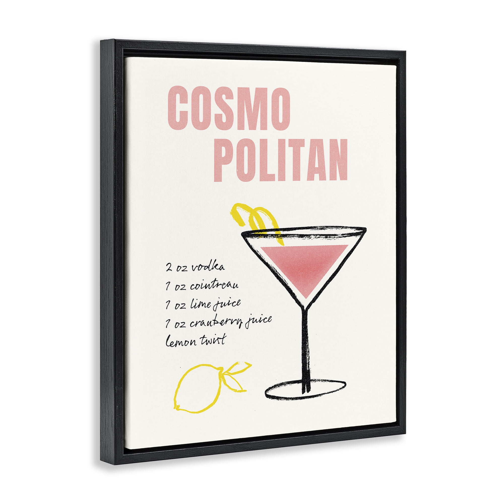 Stupell Industries Cosmopolitan Drink Recipe Food & Beverage Painting Black Floater Framed Art Print Wall Art, 25 x 31