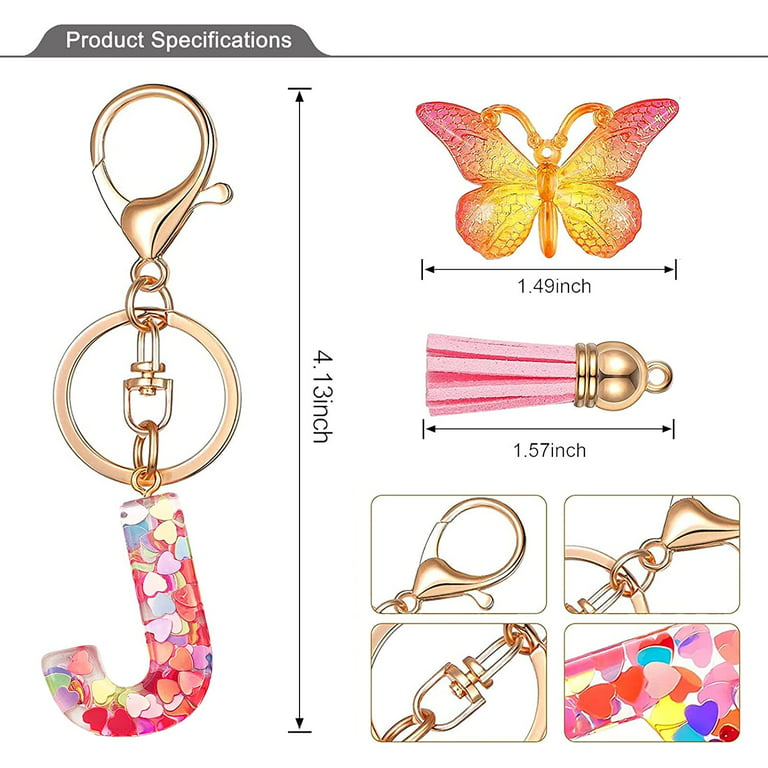 Cute A-Z Letter Keychain for Women Tassel Heart Keychains Girls Purse Bag  Keys Charm Key Ring Gift