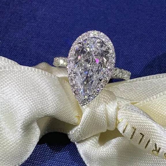 3.5 TCW PEAR CUT LAB CREATED MOISSANITE ENGAGEMENT RING IN 14K WHITE GOLD PLATED