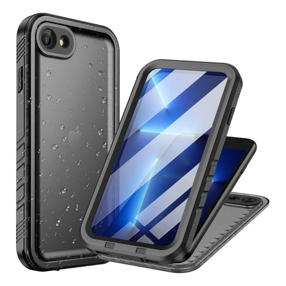 PlusAcc for iPhone SE 3rd 2022/iPhone SE 2nd 2020/iPhone 7/8 Waterproof Shockproof Case - Built in Screen Protector Black