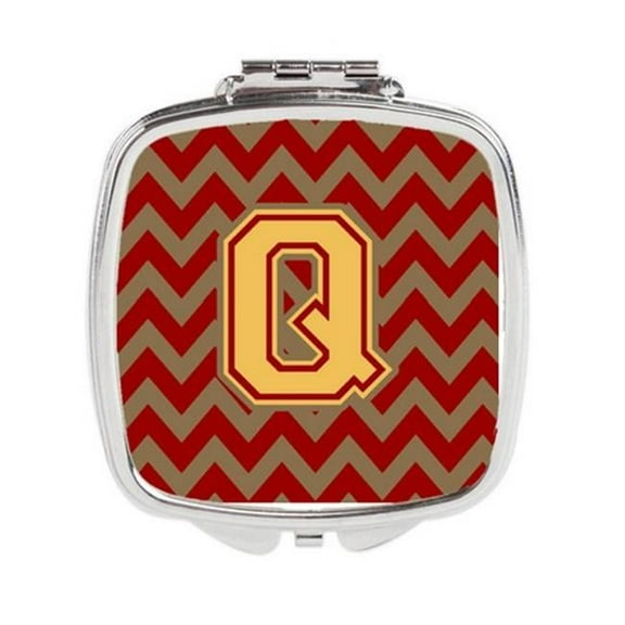 Letter Q Chevron Garnet & Gold Compact Mirror - Garnet & Gold