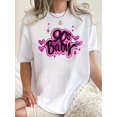 thumbnail image 1 of Women's Fun "90's Youngsters" Graphic Tee - Black Casual Round Neck Short Sleeve T-Shirt with Playful Heart & Star Print Design, Comfortable Summer Top for Casual Attire, Ladies T Shirts, 1 of 6