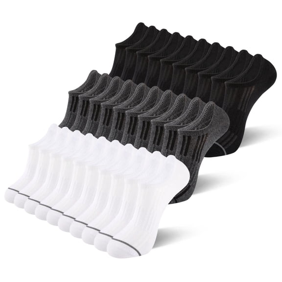 LITERRA 30 Pairs Mens Cotton No Show Socks Non Slip Grip Casual Breathable Athletic Socks for Men