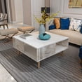 thumbnail image 5 of Ronas 35" Modern Square Coffee Table with Open Storage Shelf, Solid Wood Legs, Quality Engineered Wood, White & Marble Finish, 5 of 8