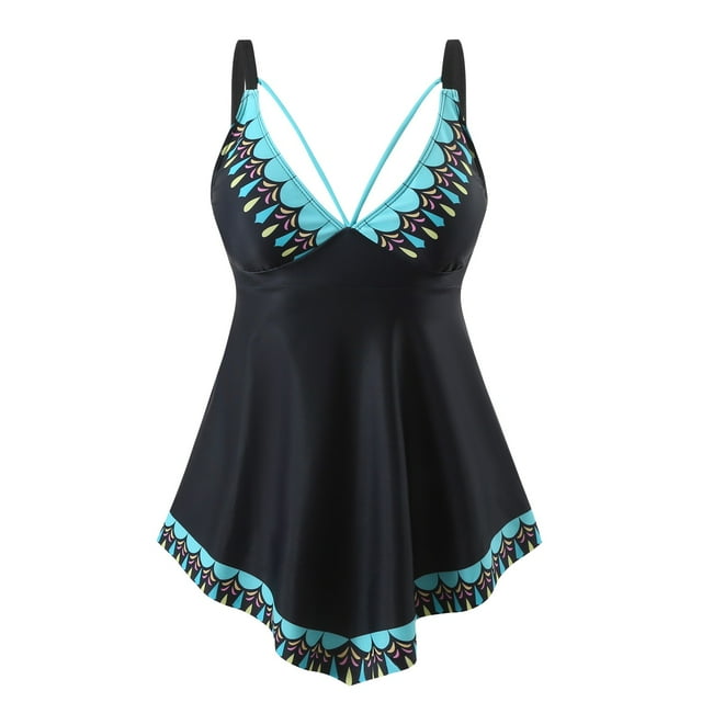 Cameland Ladies' Plus Size Drying Stand Sexy Backless Two-piece Conservative Printed Swimsuit
