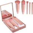 thumbnail image 1 of Juego de 5 brochas de maquillaje profesionales con espejo, portátil, para cara, ojos y labios (Rosa), 1 of 5