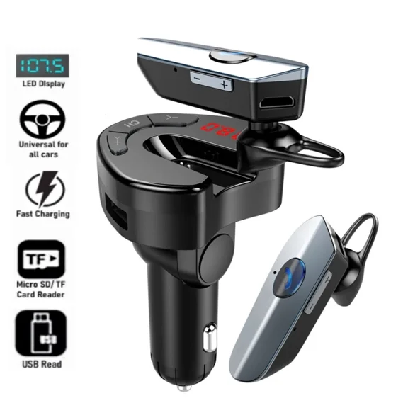 Wireless Car Bluetooth Fm Transmitter Mp3 Audio Charger Adapter   Driver Headset