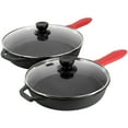 MegaChef 14 Piece Cast Iron Skillet Set with Tempered Glass Lids