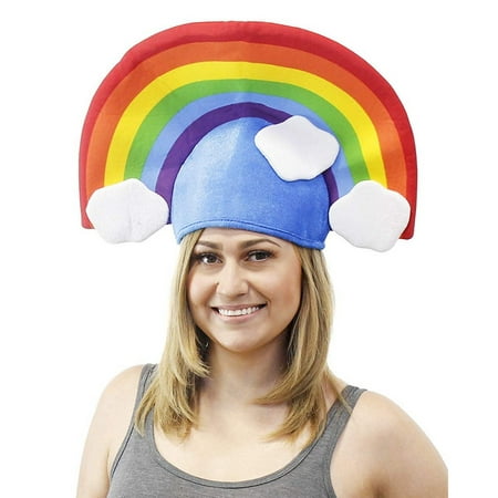 Large Rainbow Hat - Funny Novelty Costume Accessory, Rainbow and Clouds Design Headpiece, Cartoon Cosplay Party Supplies, for Women, Men, Teens