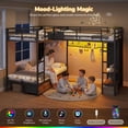 thumbnail image 4 of Triple Bunk Bed with 9 Storage Drawers and LED Lights, Twin Over Twin Size Metal Bunk Beds with Open Shelves, Pegboard, Bedside Caddy, L-shaped Triple Bunk Bed for 3 Teens, Black, 4 of 8
