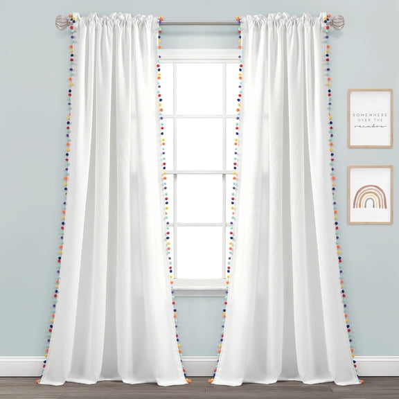 Pom Pom Window Curtain Panel Rainbow/Multi Single 50X84 2