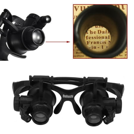 Fishing Glasses 10X 15X 20X 25X Led Glasses Jeweler Watch Repair Magnifier Magnifying Double Eye Glasses Loupe Lens Measurement Tools Black