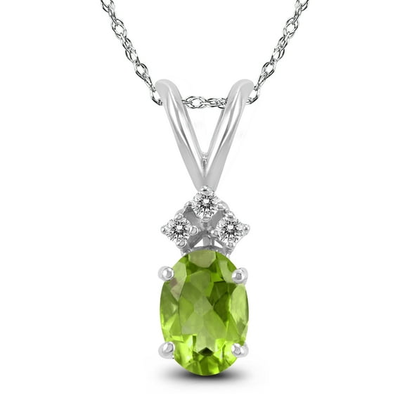 SZUL Women's 14K White Gold 8x6MM Oval Peridot and Diamond Pendant