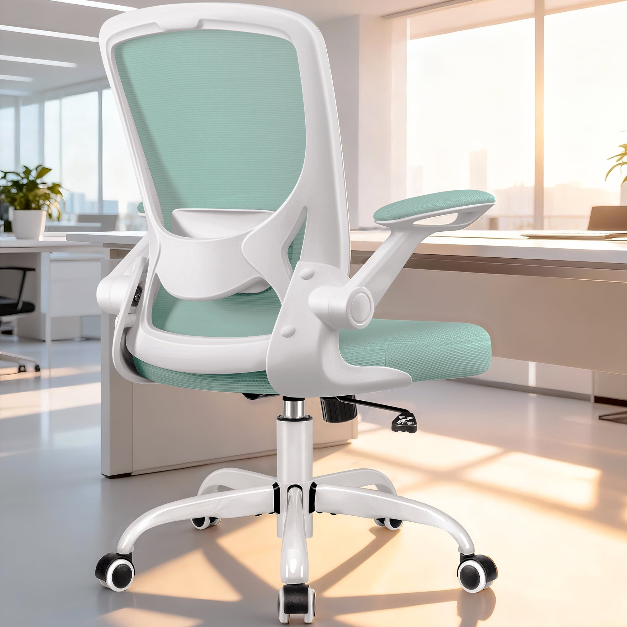 COOLHUT Office Chair, Ergonomic Office Chair, Comfort Home Office Task Chair, Lumbar Support Computer Chair with Flip-up Arms and Adjustable Height, 350LBS, Light Blue