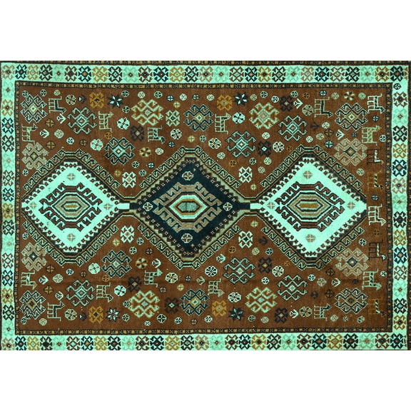 Ahgly Company Machine Washable Indoor Rectangle Persian Turquoise Blue Traditional Area Rugs, 5' x 7'