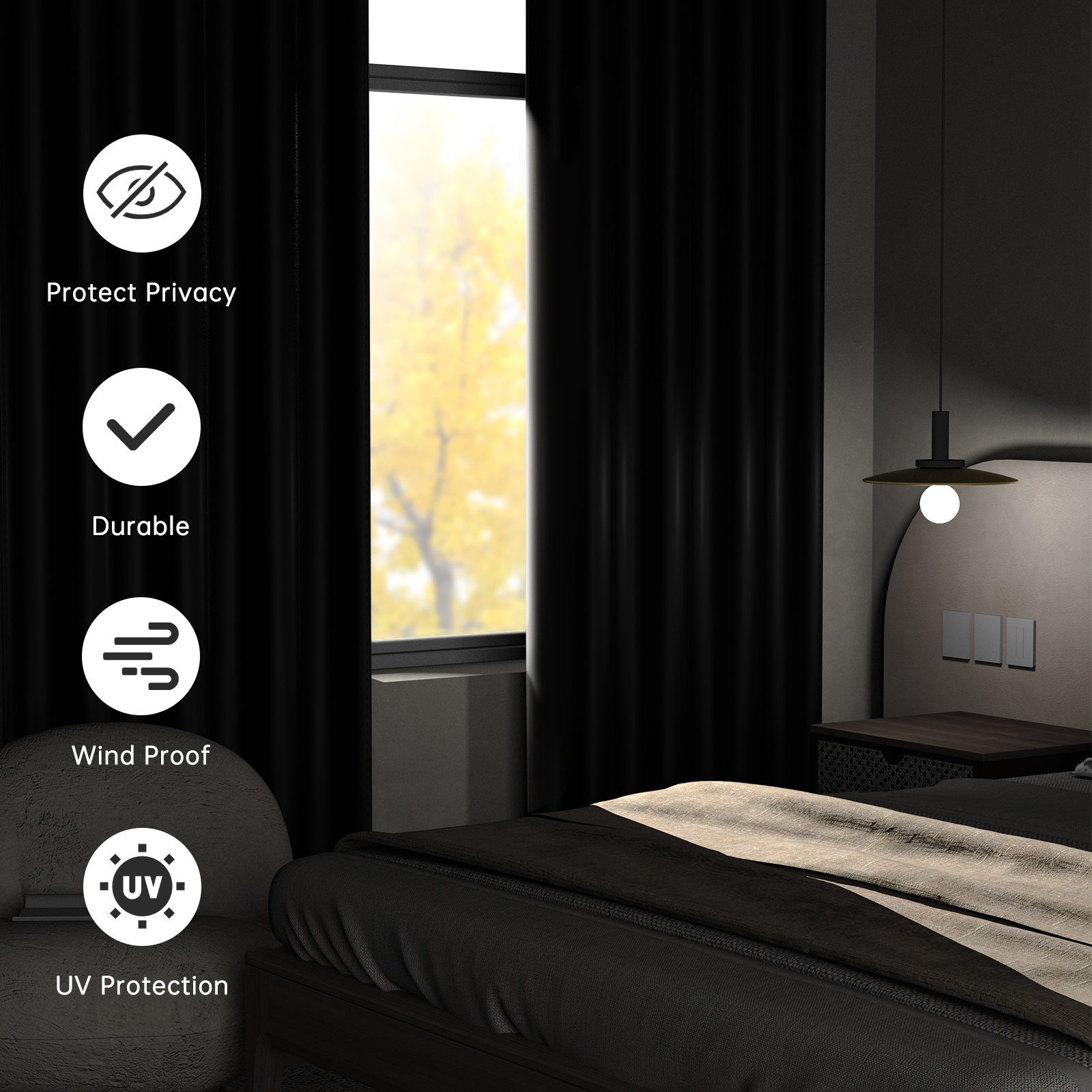 Cshidworld Blackout Curtains, Black, 52x84 Inches, 2 Panels photo 5