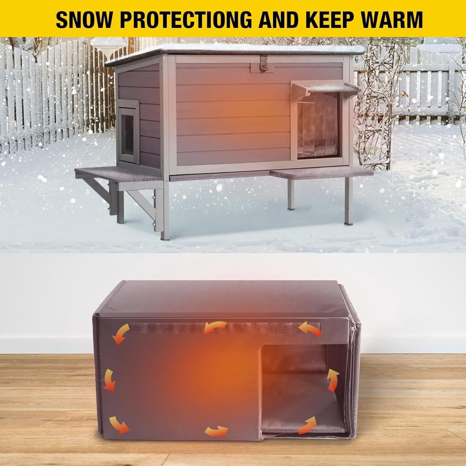 Aivituvin Outdoor Cat House with Insulated Liner, Insulated Cat House Weatherproof Feral Cats Shelter for Outdoor Indoor Cats
