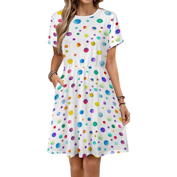 Watercolor Confetti White Background Dress Summer Street Style Dresses Female Short Sleeve Printed Sundress