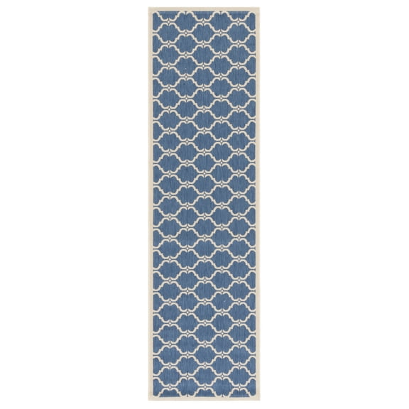 SAFAVIEH Courtyard Estelle Geometric Indoor/Outdoor Runner Rug, Blue/Beige, 2'3" x 12'