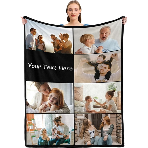 Custom Blanket Personalized Blanket with Photos Text Customized Picture Throw Blanket for Adult Kids Dad Mom Grandpa Grandma for Birthday Christmas Valentines, 10 Photos