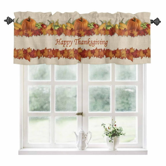 Fall Pumpkins Kitchen Valances for Windows 60x18 Inch Kitchen Curtains Valances Rod Pocket Thanksgiving Maple Leaf Autumn Country Harvest Bathroom Window Valances for Window Treatment Decor