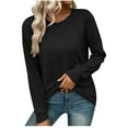 thumbnail image 2 of AXXD Women's Sweatshirts Black Basic Summer 2024 Loose Trendy Button Round-Neck Long Sleeve Casual T-shirt Top Solid Blouse, 2 of 8