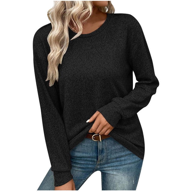 Timegard Hauts pour Femmes Col Rond Manches Longues Ample Couleur Unie sous-Vêtement Automne Hiver Décontracté Hauts Amples