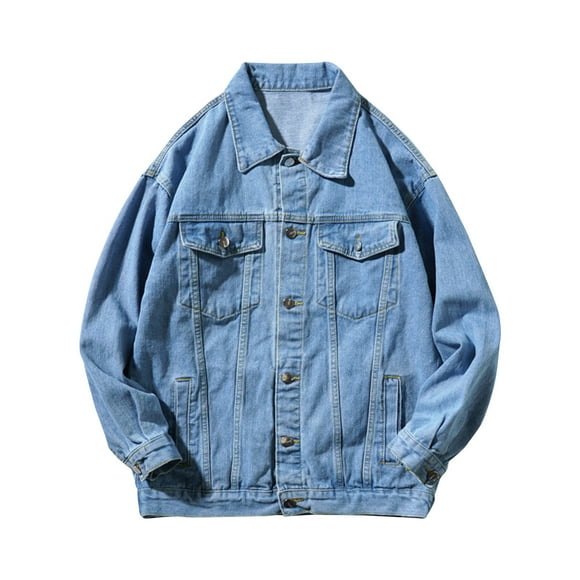 Men's Denim Motorcycle Jacket - Button Front Closure, Long Sleeve Rider Style with Chest Pockets, Loose Fit Biker Jacket for Casual Wear