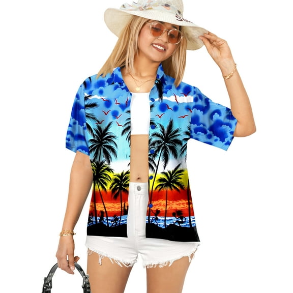 HAPPY BAY Women Hawaiian Boyfriends Shirt Ladies Beach Blouses Tops S Black_X14