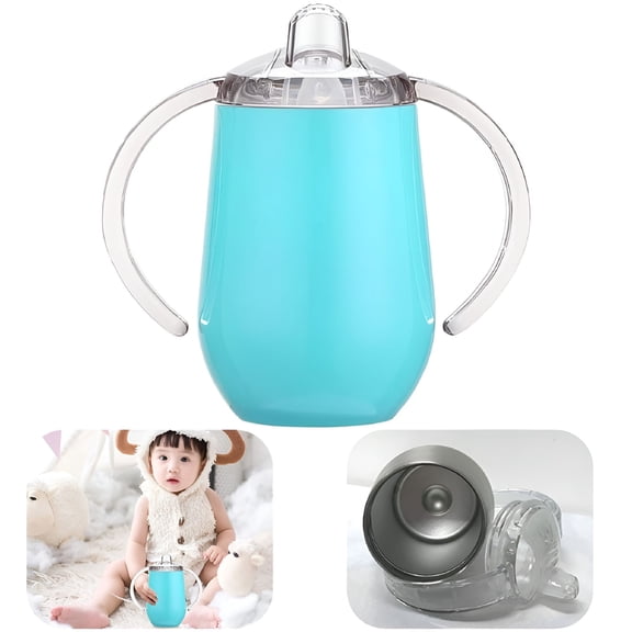 ACDANC Stainless Steel Sippy Cups, 10 oz Double Wall Vacuum Insulated Baby Sippy Cup Mug Tumbler with Handles for Toddlers, Kids, Green
