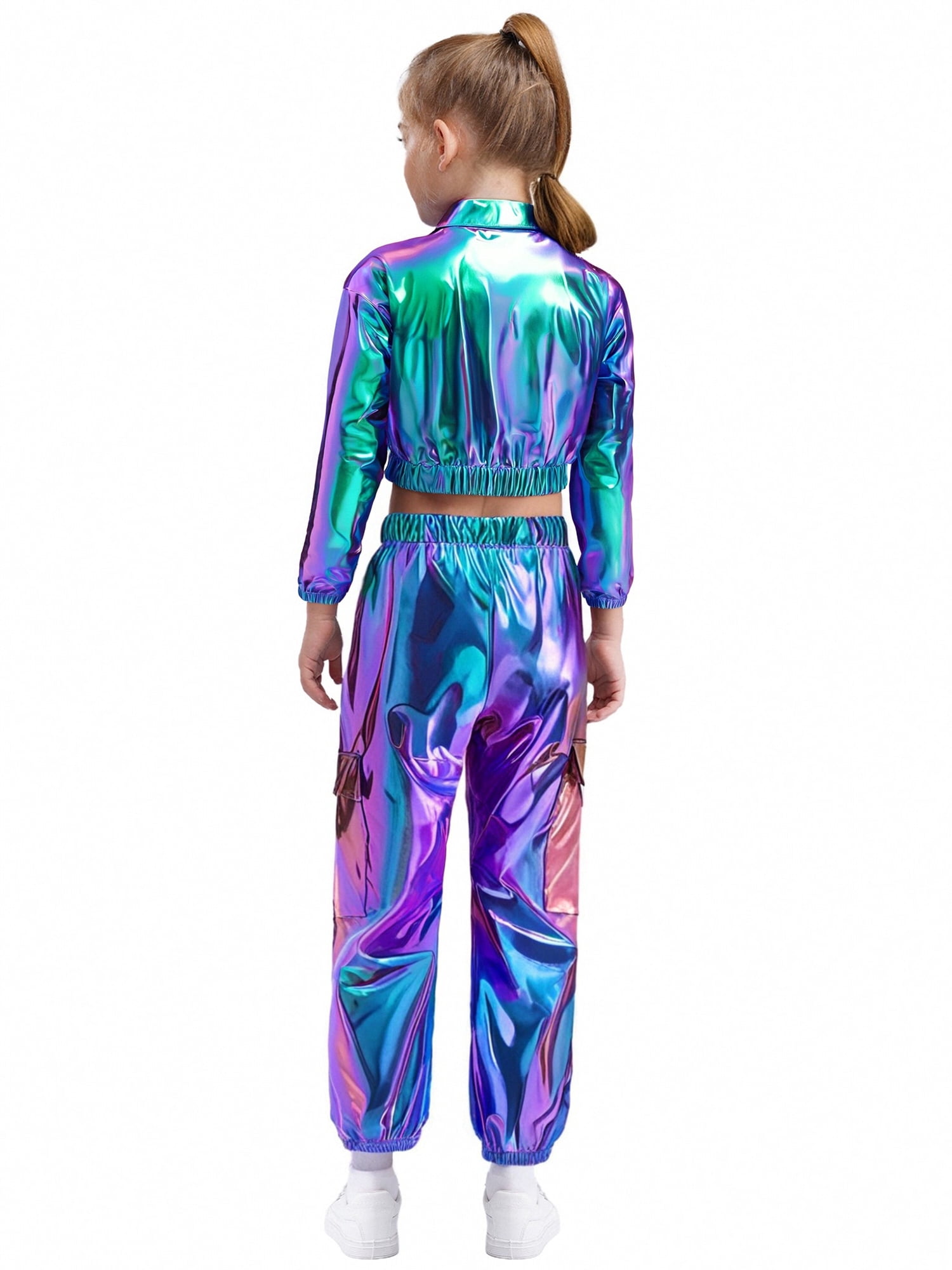 YiZYiF Boys Girls Hip Hop Jazz Dance Clothes Set Shiny Jacket with 