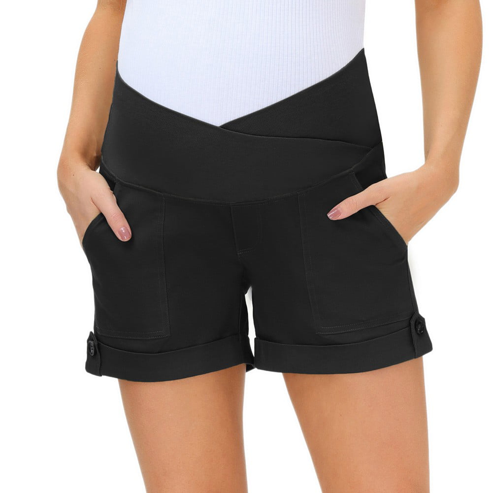 Maacie Women's Maternity High Waist Shorts Pregnancy Casual Shorts with Pockets 