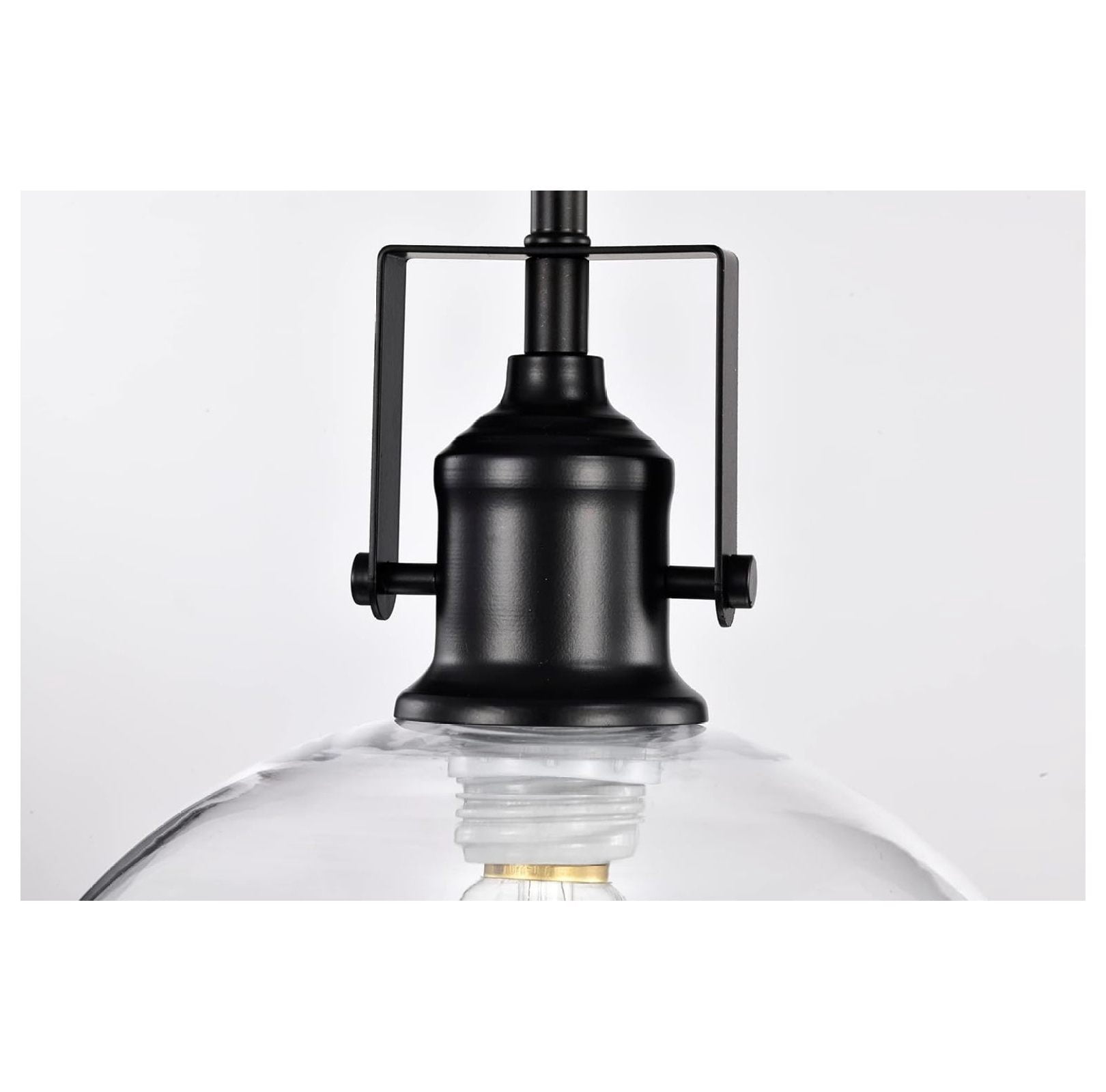 1-Light Kitchen Pendant Light with Handblown Clear Glass Shade, Adjustable Rods Farmhouse Ceiling Lighting Fixture for Kitchen Island, Sink, Matte Black Finish, 10 in.