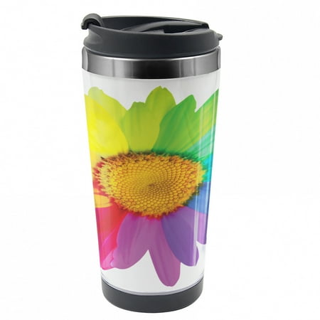 

Flower Travel Mug Hippie Daisy Spring Steel Thermal Cup 16 oz by Ambesonne