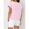 thumbnail image 6 of Womens Short Sleeve Cropped T-shirts Summer Rolled Dolman Sleeve Crop Tops Casual Round Neck Solid Short Basic Tees, 6 of 7