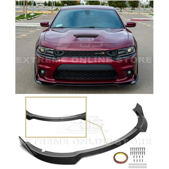 Replacement For 2015-Present Dodge Charger | SRT Style 3Pcs Front Bumper Lower Lip Splitter (ABS Plastic - Painted Glossy Black) FLIP-246-V2-ABS