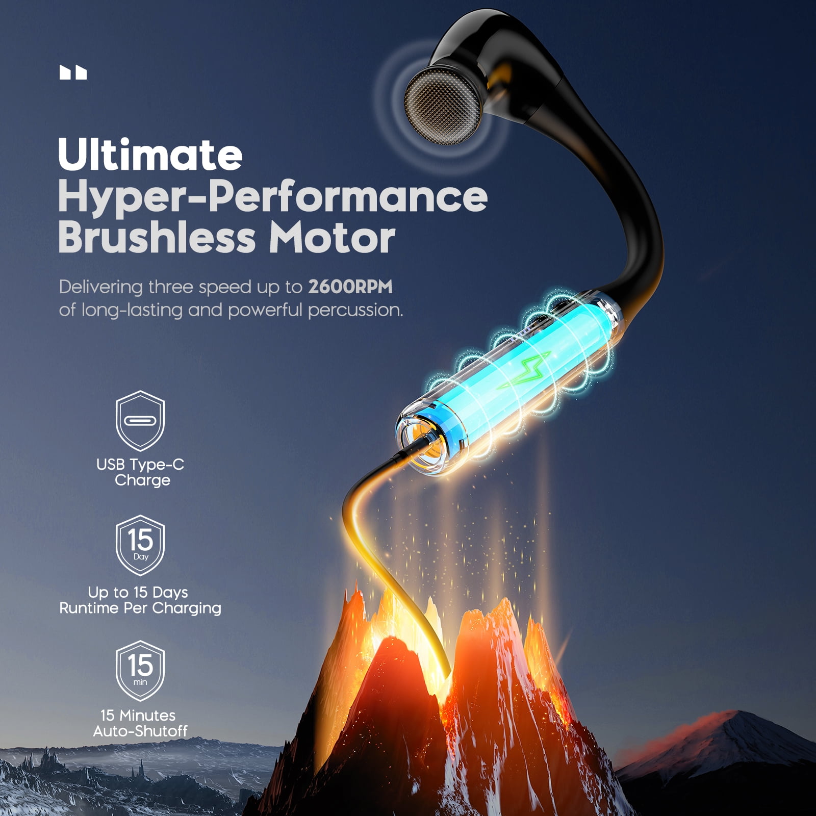 GINOST U-Shaped Back Massage Gun with 4 Massage Heads 5 Speed Levels 10MM Handheld for Neck, Shoulder, Relax Gift for Mom, Dad