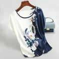 thumbnail image 1 of Blouse pour Femmes en Soie Glacée Col Rond Imprimé Floral Manches Courtes Grande Taille, 1 of 9