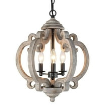 LNC 4-Light White Wood and Black Farmhouse Empire Chandelier with Orb Candle Design