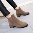 thumbnail image 1 of Cameland Women's Fall Winter Solid Color Flock Boots Chunky Heel Middle Short Boots Round-Toe Boots, 1 of 6
