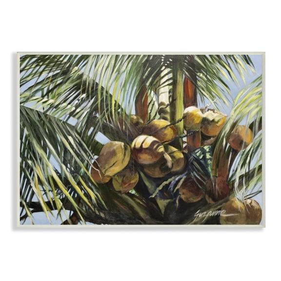 Stupell Industries Tropical Palm Coconuts Green Yellow Painting Unframed Art Print Wall Art, 10x15, by Suzanne Wilkins